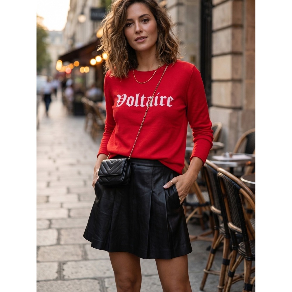 Zadig & Voltaire Gwendal Bis Merino Wool Voltaire Intarsia Sweater Red NWT XS